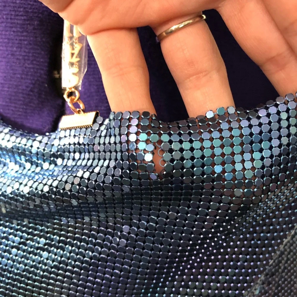 Savage X Fenty by Rihanna Blue Shiny Metallic Mesh Beaded Top - Picture 16 of 17